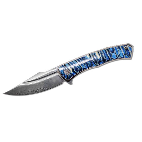 NL Knives Aurum Ultimate Custom – ZDI “Elmax" Damascus, Blue Mammoth.