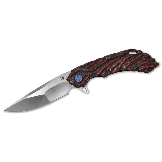 Olamic Wayfarer 247 Flowmolten – S90V Suna Blade (M. Irie Grind, CF,Blue Ti Accents)