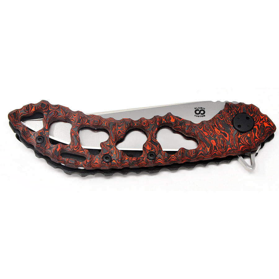 Olamic Wayfarer 247 Featherweight with S90V Companto blade and red/black carbon fiber handle – open view