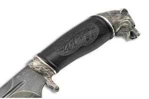 Bear - custom Damascus knife by Nord Crown, handle details