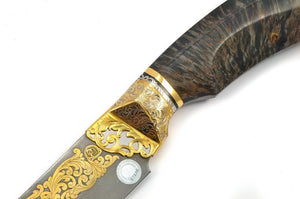 Rosarms Wolf custom knife with Damascus blade - blade and guard decoration