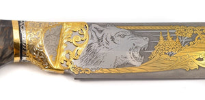 Rosarms Wolf custom knife with Damascus blade - blade decoration details