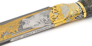 Rosarms Wolf custom knife with Damascus blade - blade decoration details 
