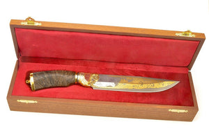 Rosarms Wolf custom knife with Damascus blade in the gift box