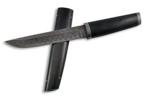 San Mai Tanto - custom damascus knife by Olamic Cutlery, with the sheath