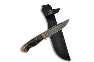 Voykar Royal - custom Damascus hunting knife by Olamic Cutlery, with the sheath